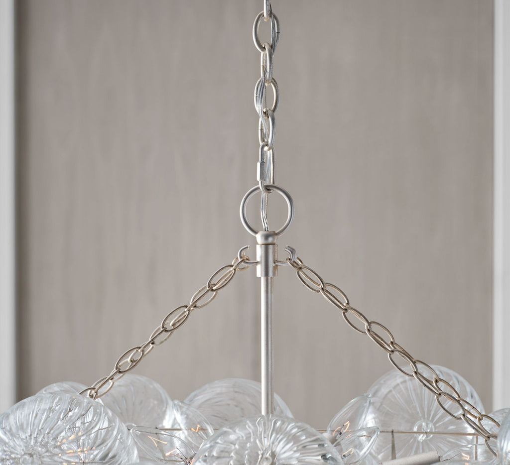 Talia Medium Linear Chandelier | Burnished Silver Leaf | Clear Swirled Glass