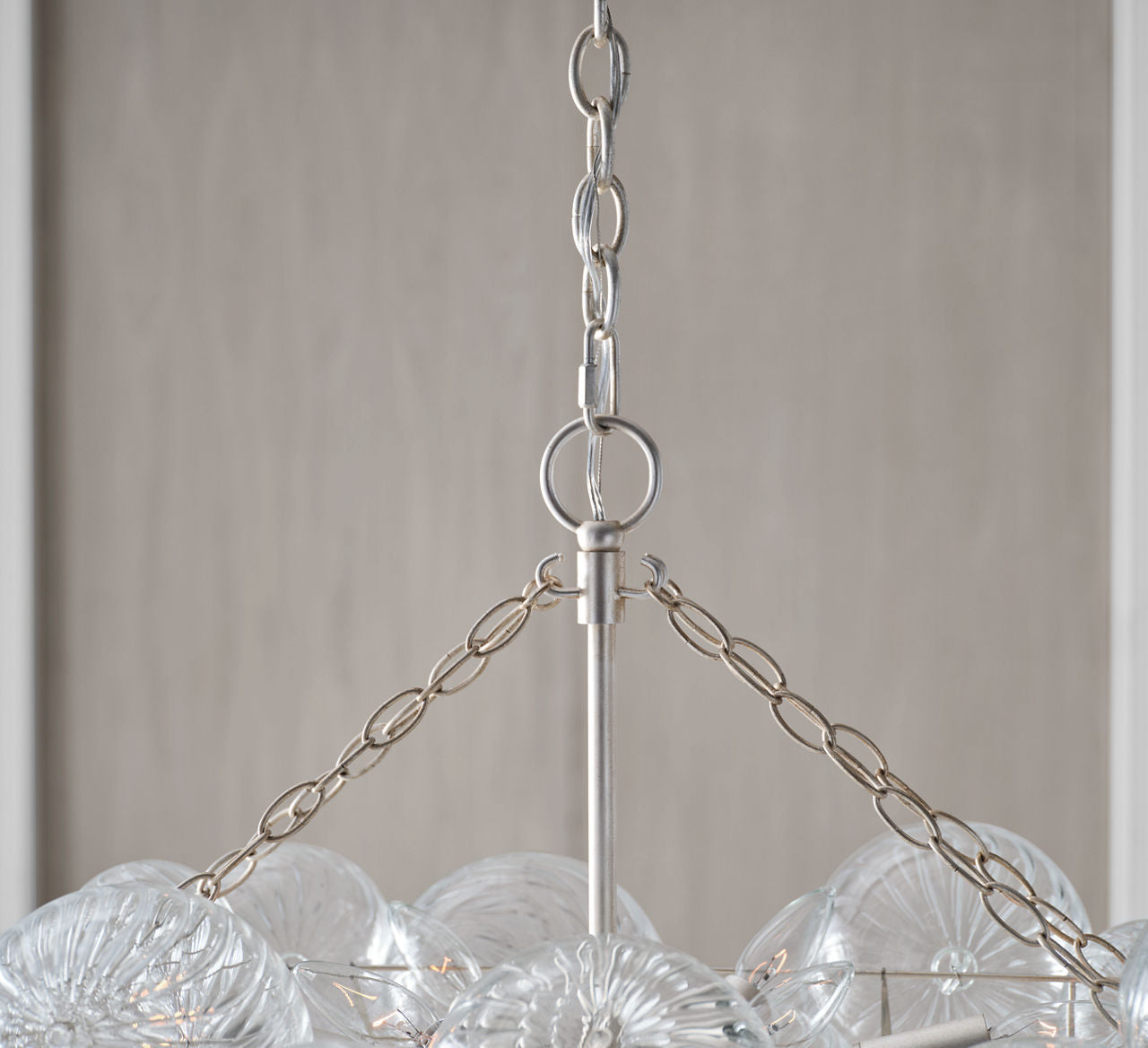 Talia Medium Linear Chandelier | Burnished Silver Leaf | Clear Swirled Glass