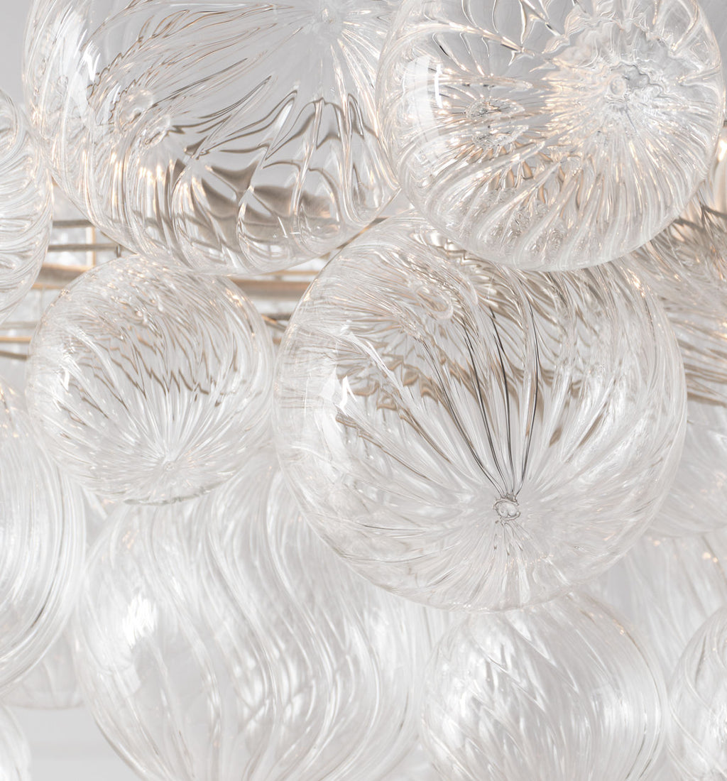 Talia Medium Linear Chandelier | Burnished Silver Leaf | Clear Swirled Glass