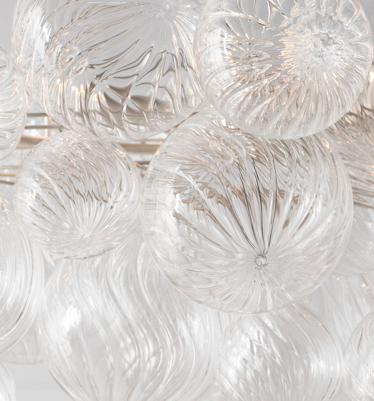 Talia Medium Linear Chandelier | Burnished Silver Leaf | Clear Swirled Glass