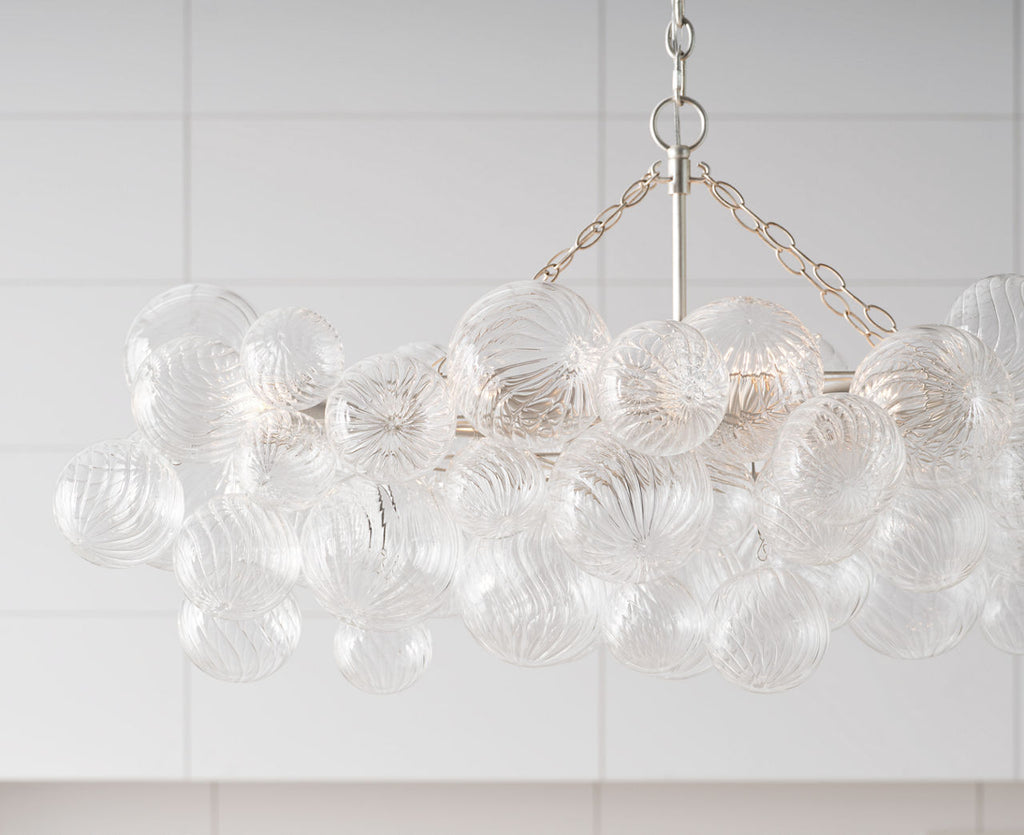 Talia Medium Linear Chandelier | Burnished Silver Leaf | Clear Swirled Glass