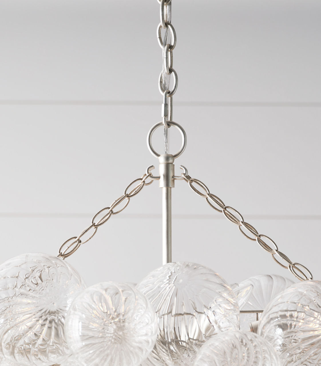 Talia Medium Linear Chandelier | Burnished Silver Leaf | Clear Swirled Glass