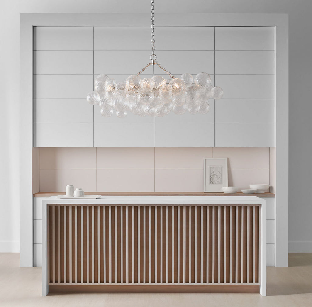 Talia Medium Linear Chandelier | Burnished Silver Leaf | Clear Swirled Glass