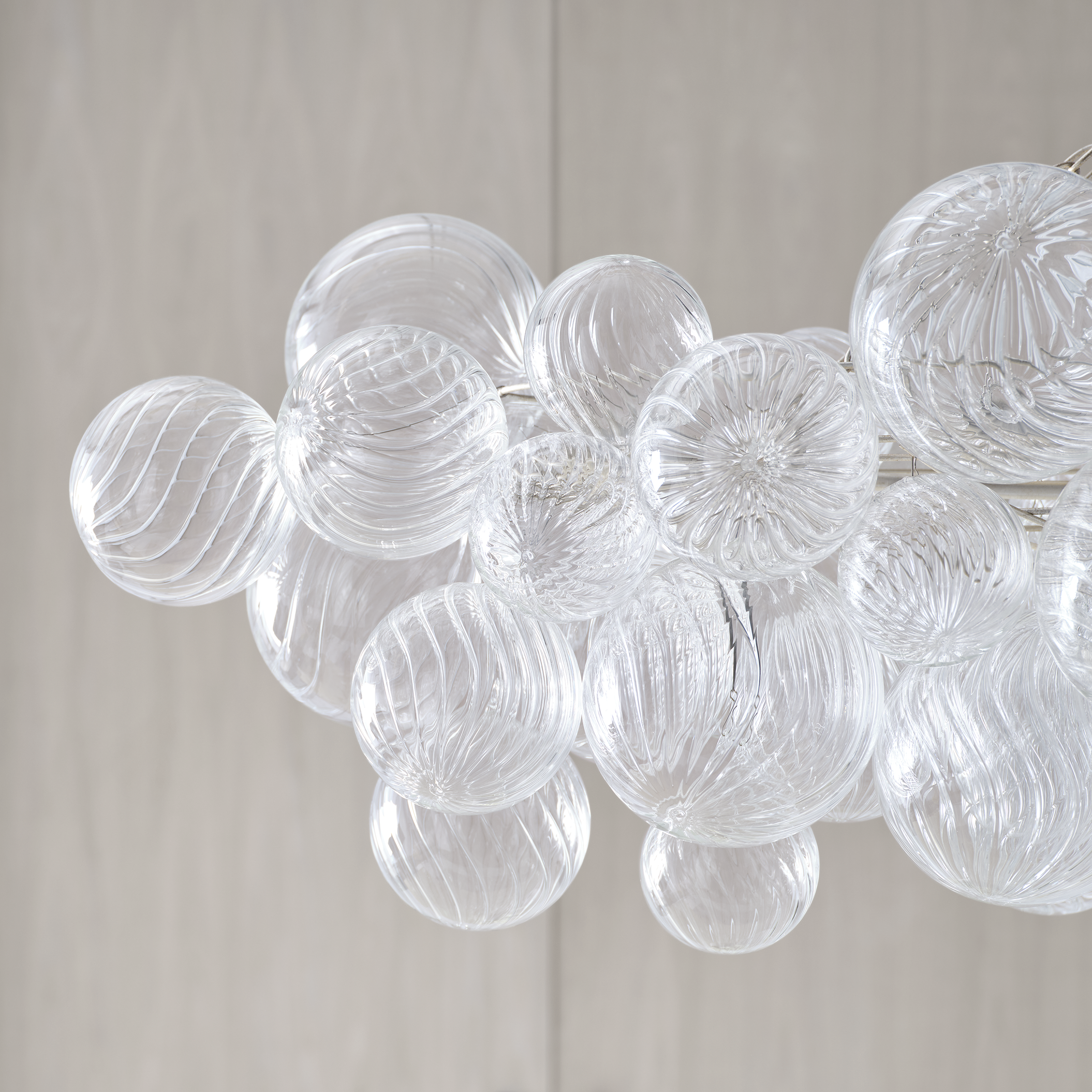 Talia Medium Linear Chandelier | Burnished Silver Leaf | Clear Swirled Glass