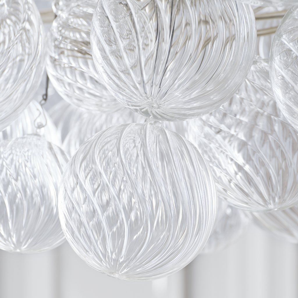 Talia Medium Linear Chandelier | Burnished Silver Leaf | Clear Swirled Glass