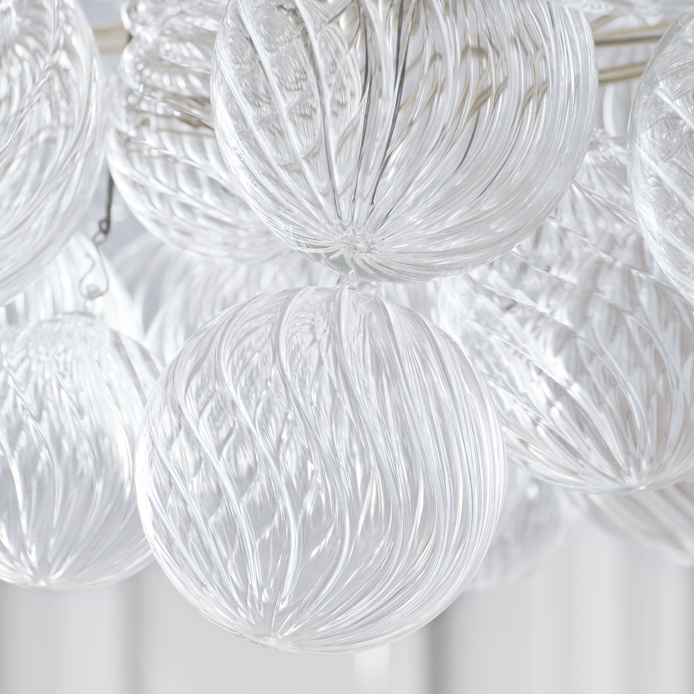 Talia Medium Linear Chandelier | Burnished Silver Leaf | Clear Swirled Glass