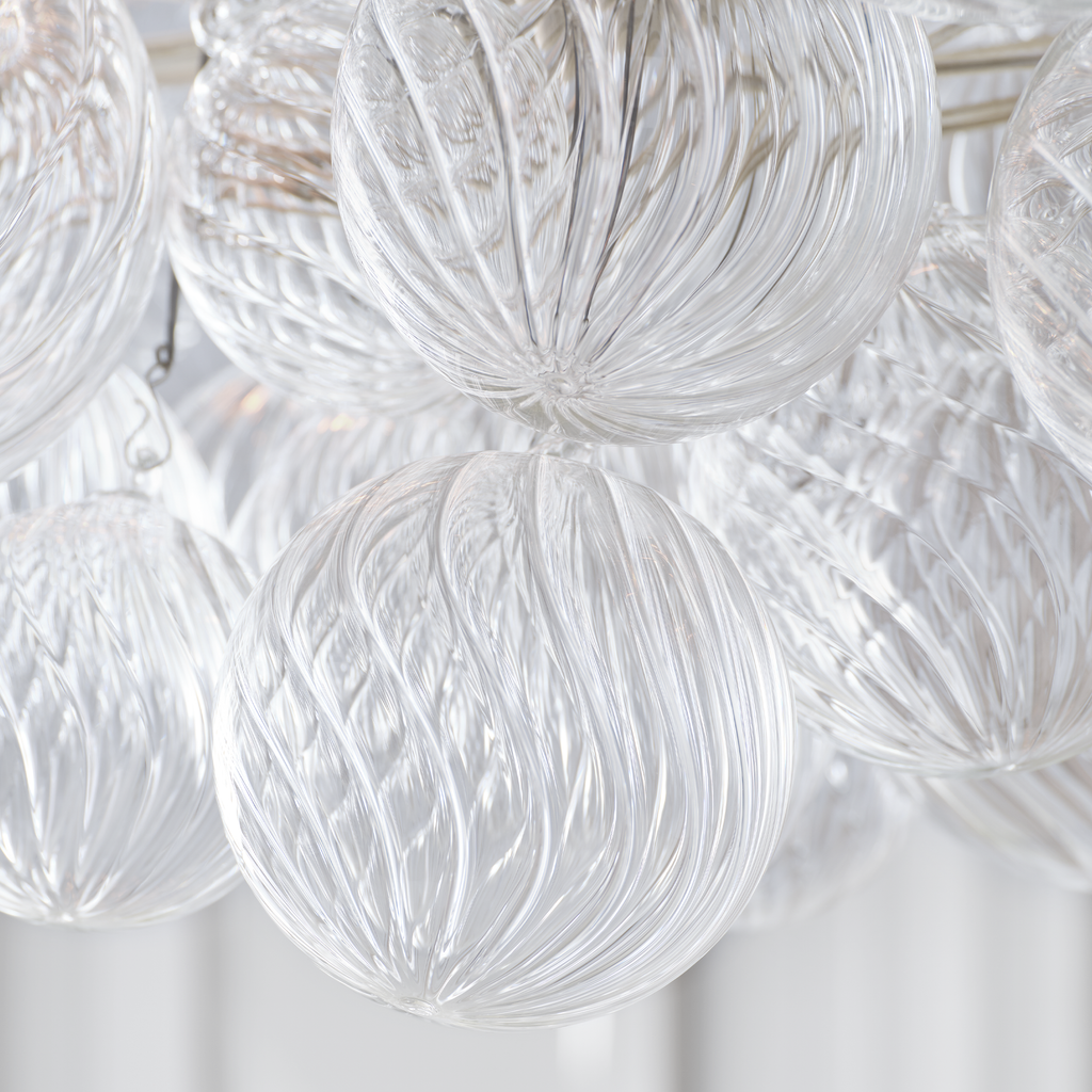 Talia Medium Linear Chandelier | Burnished Silver Leaf | Clear Swirled Glass