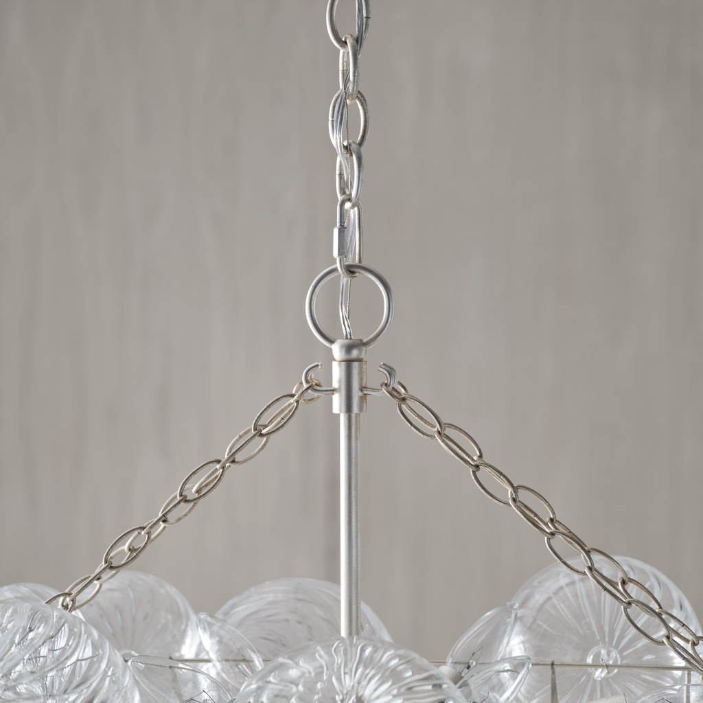 Talia Medium Linear Chandelier | Burnished Silver Leaf | Clear Swirled Glass