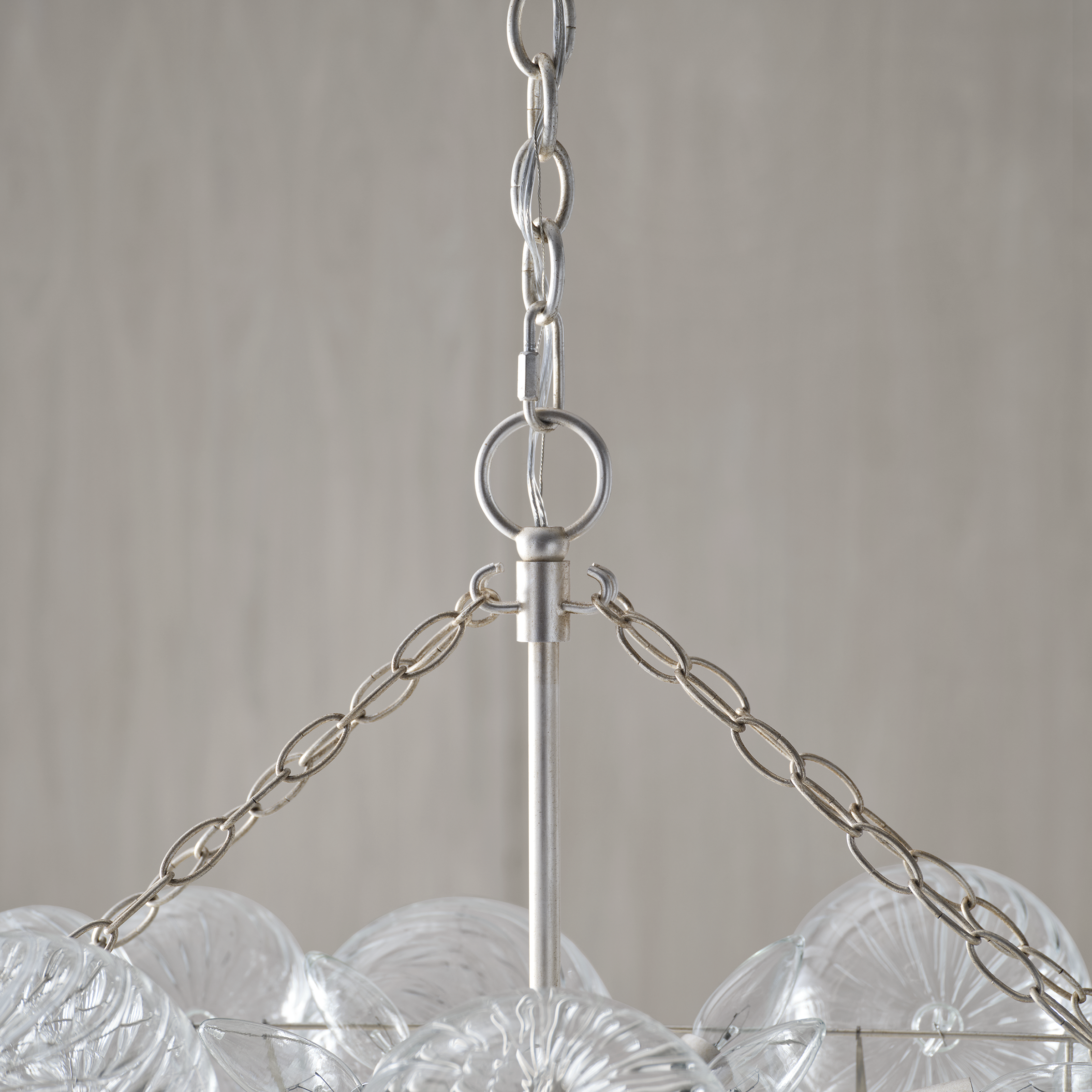 Talia Medium Linear Chandelier | Burnished Silver Leaf | Clear Swirled Glass