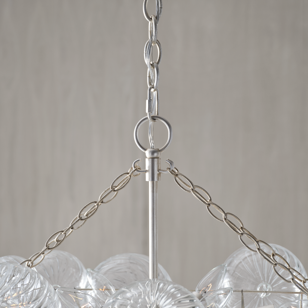 Talia Medium Linear Chandelier | Burnished Silver Leaf | Clear Swirled Glass
