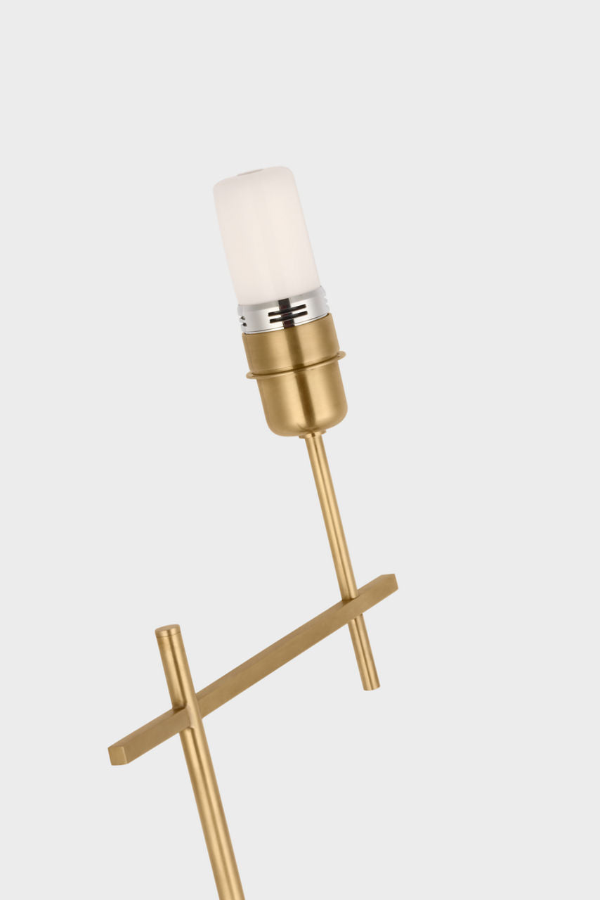 Hackney Cordless Bridge Arm Floor Lamp | Hand-Rubbed Antique Brass | Linen Shade