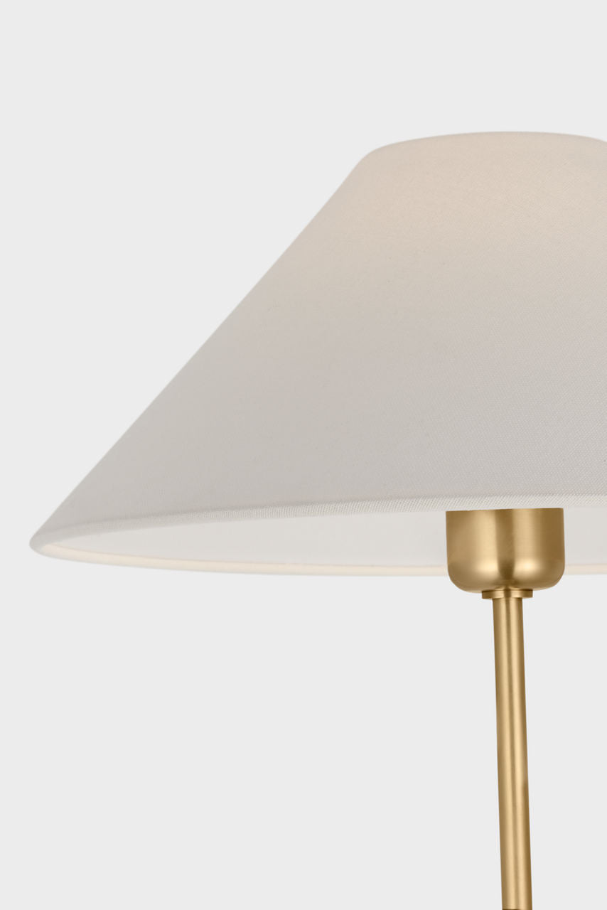 Hackney Cordless Bridge Arm Floor Lamp | Hand-Rubbed Antique Brass | Linen Shade