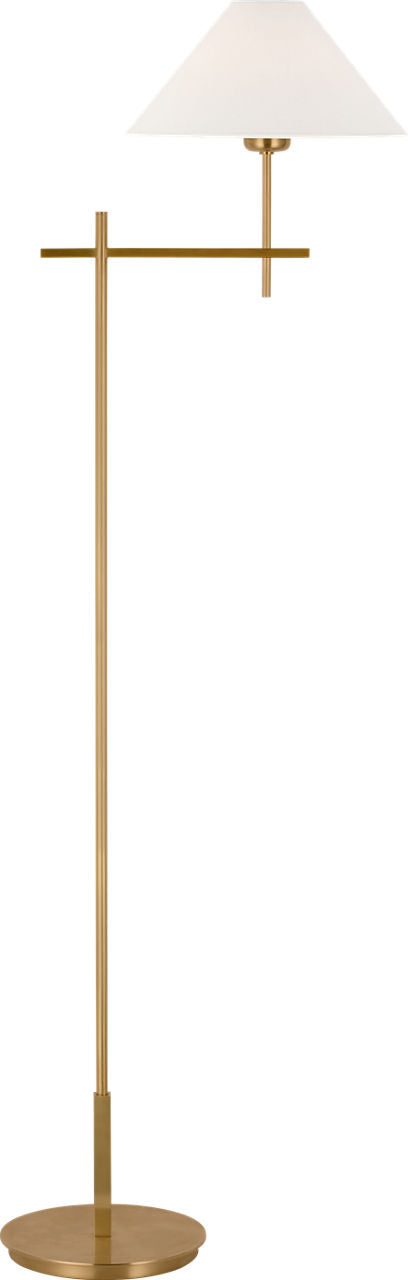 Hackney Cordless Bridge Arm Floor Lamp | Hand-Rubbed Antique Brass | Linen Shade