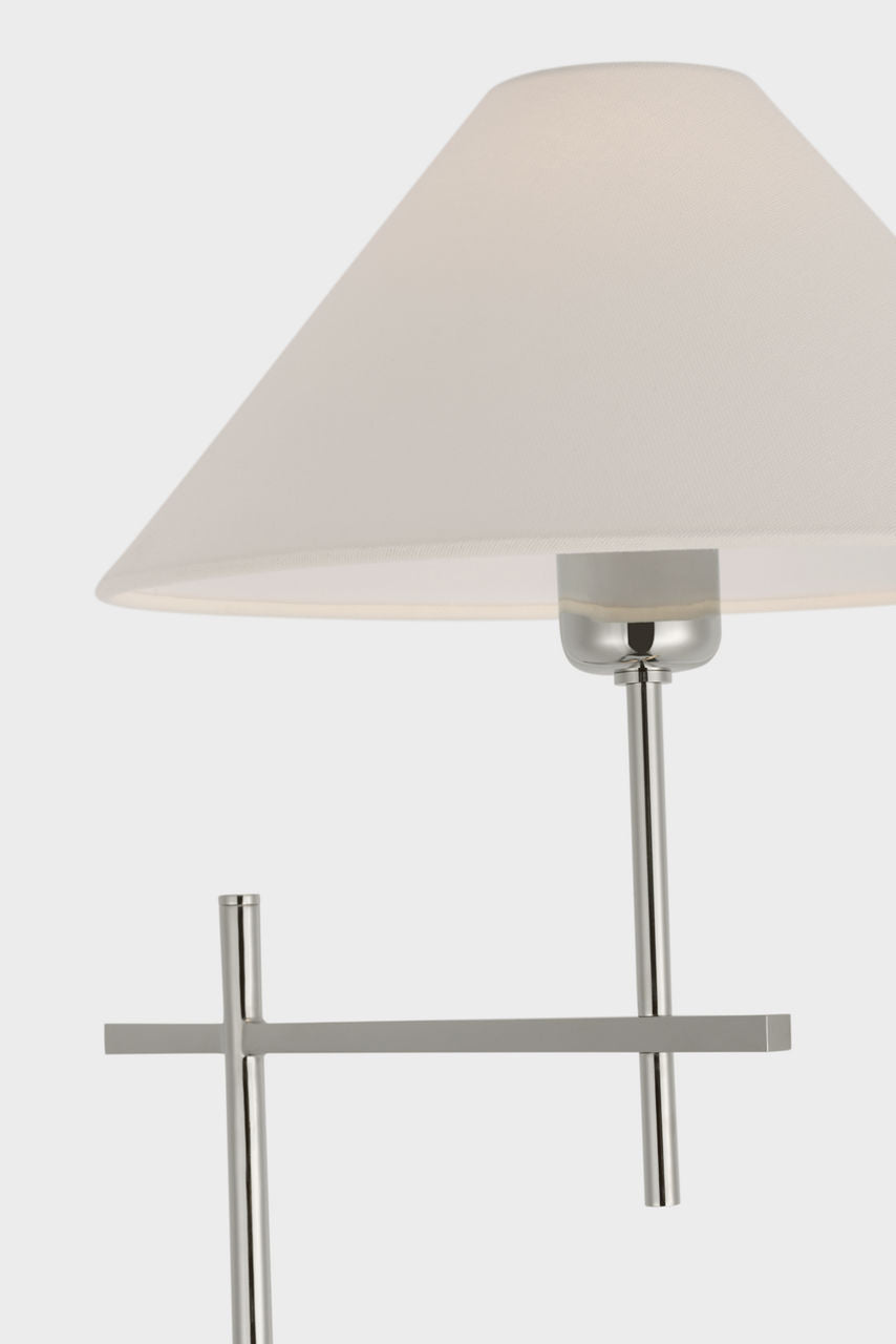 Hackney Cordless Bridge Arm Floor Lamp | Polished Nickel | Linen Shade