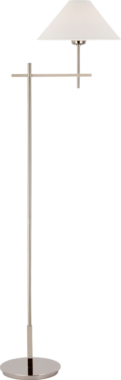 Hackney Cordless Bridge Arm Floor Lamp | Polished Nickel | Linen Shade