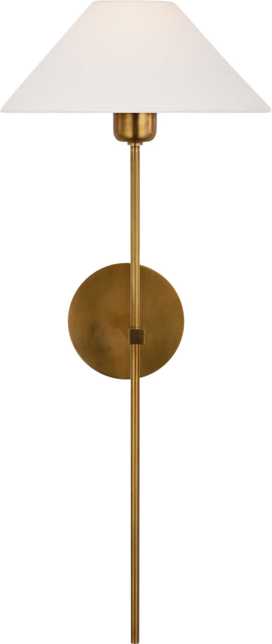 Hackney 25" Tail Sconce | Hand-Rubbed Antique Brass | Linen Shade