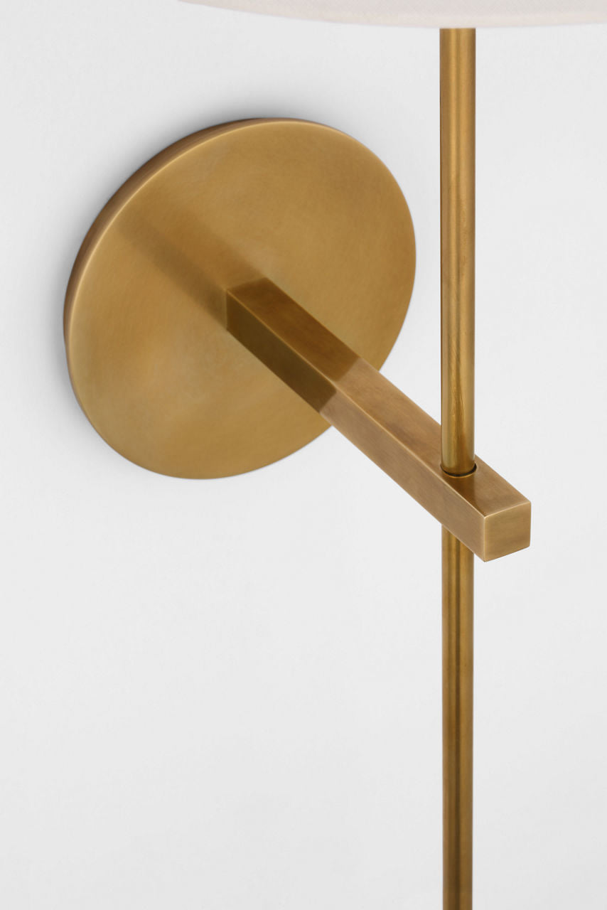 Hackney 25" Tail Sconce | Hand-Rubbed Antique Brass | Linen Shade