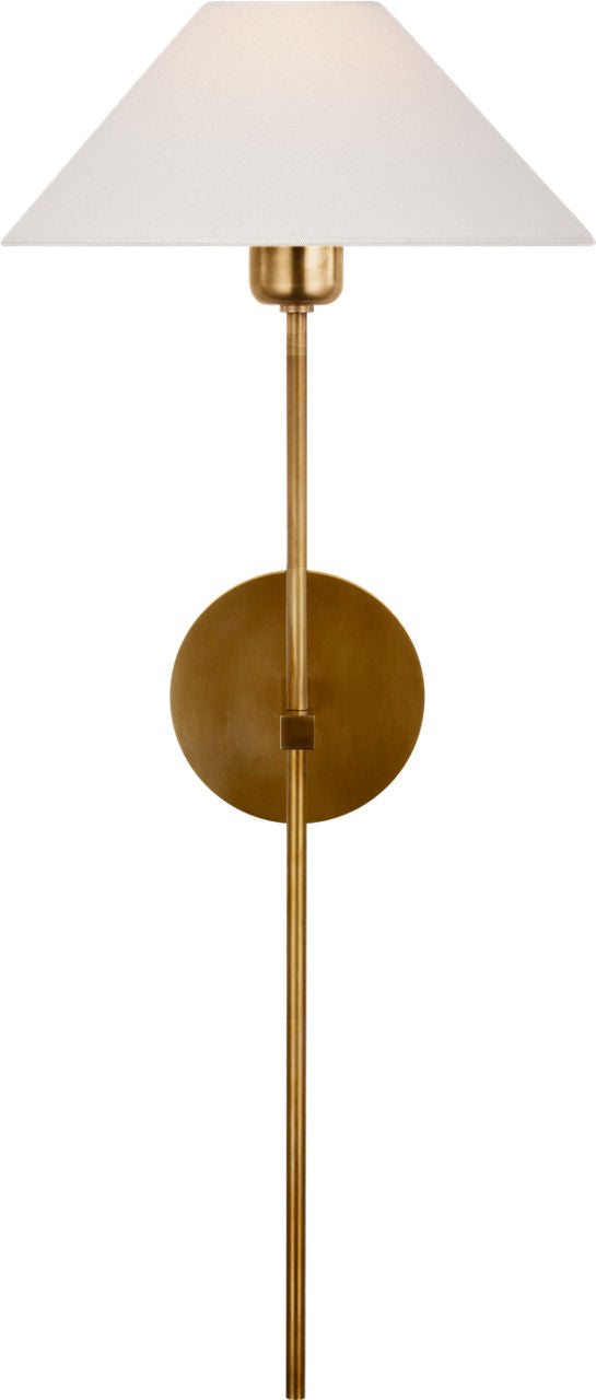 Hackney 25" Tail Sconce | Hand-Rubbed Antique Brass | Linen Shade
