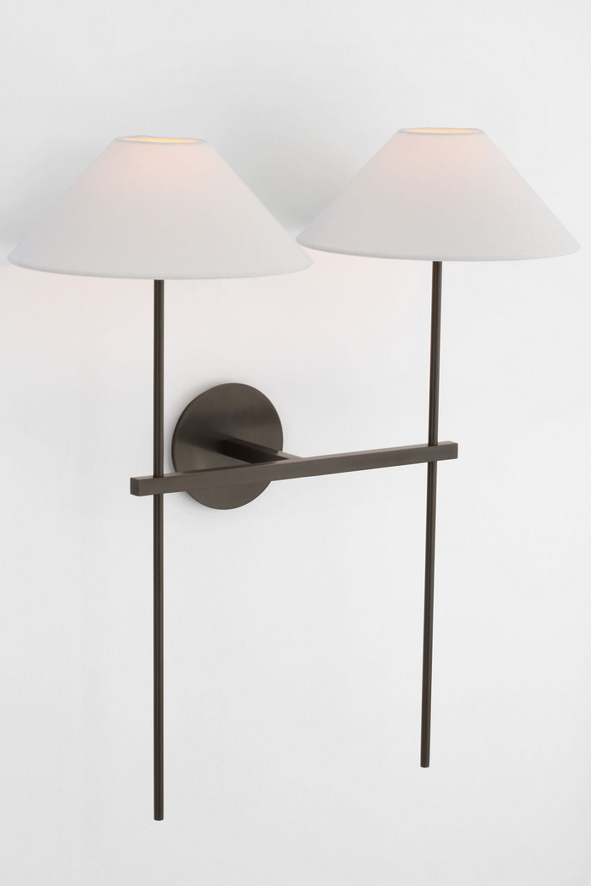 Hackney 25" Double Tail Sconce | Bronze | Linen Shades