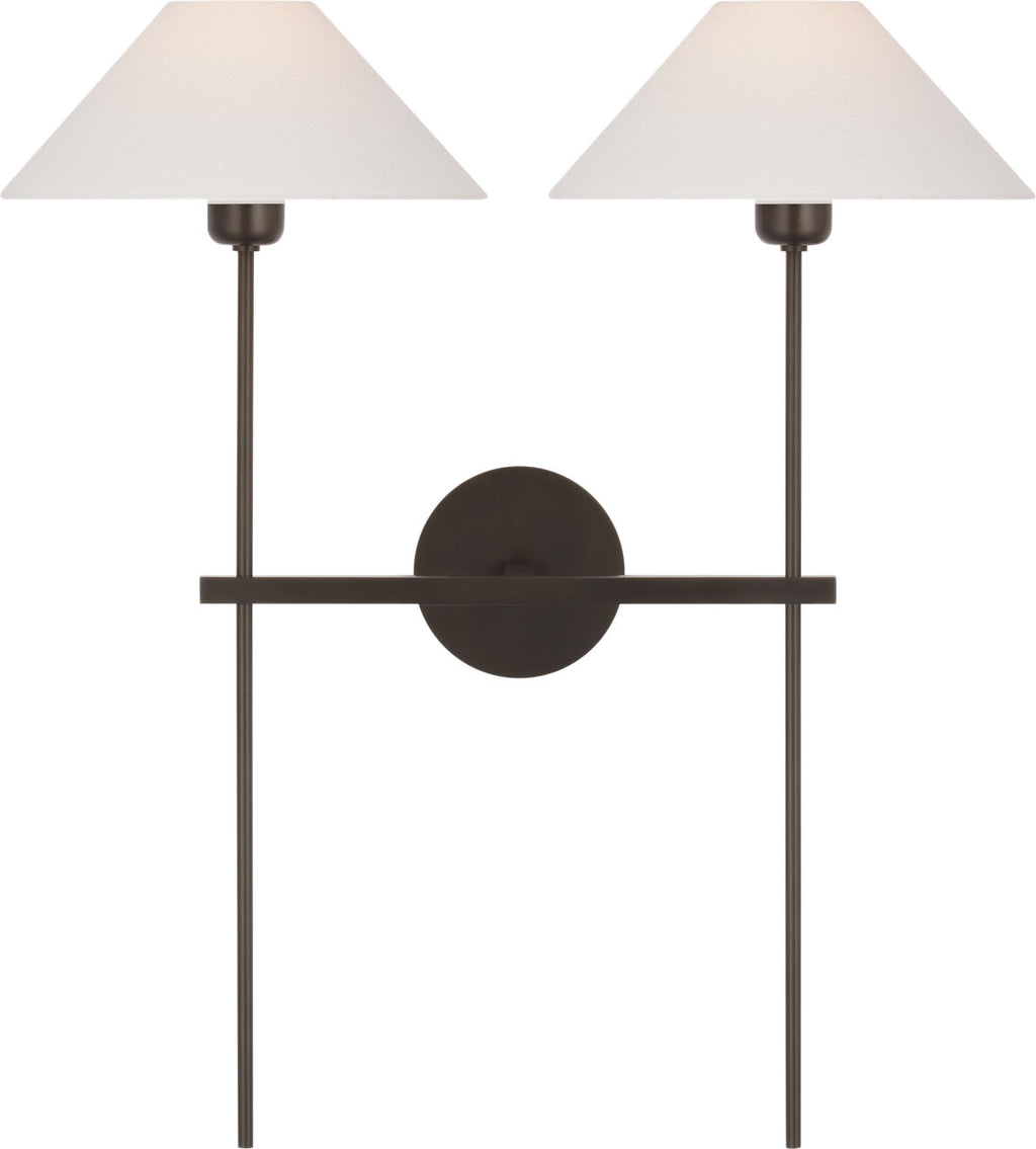 Hackney 25" Double Tail Sconce | Bronze | Linen Shades