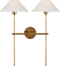 Hackney 25" Double Tail Sconce | Hand-Rubbed Antique Brass | Linen Shades