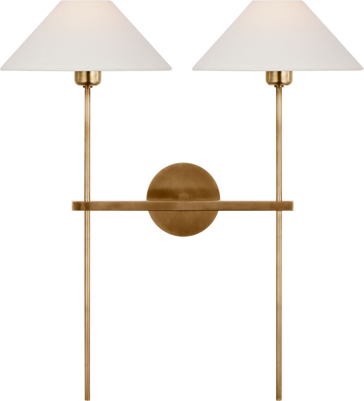 Hackney 25" Double Tail Sconce | Hand-Rubbed Antique Brass | Linen Shades