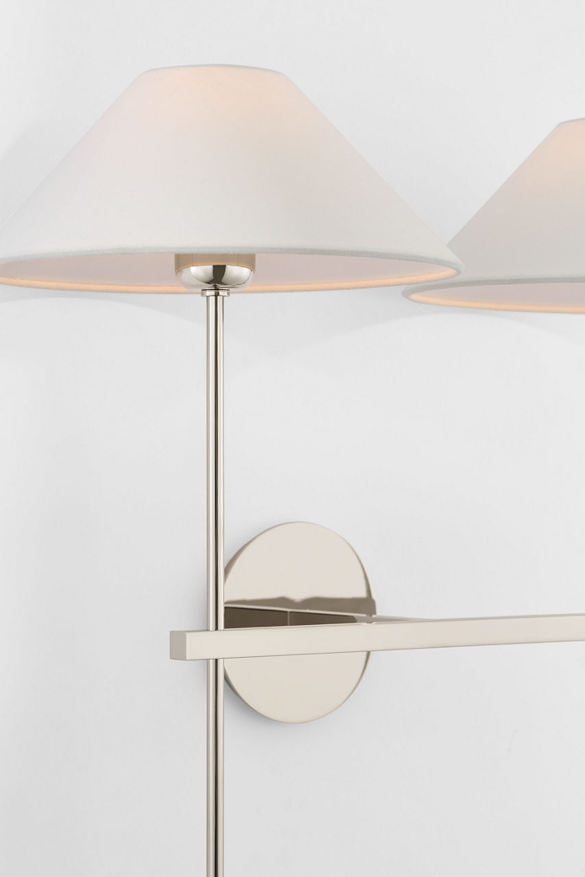 Hackney 25" Double Tail Sconce | Polished Nickel | Linen Shades