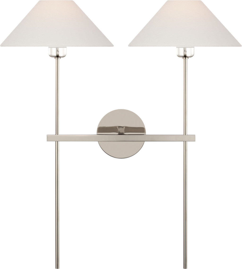 Hackney 25" Double Tail Sconce | Polished Nickel | Linen Shades