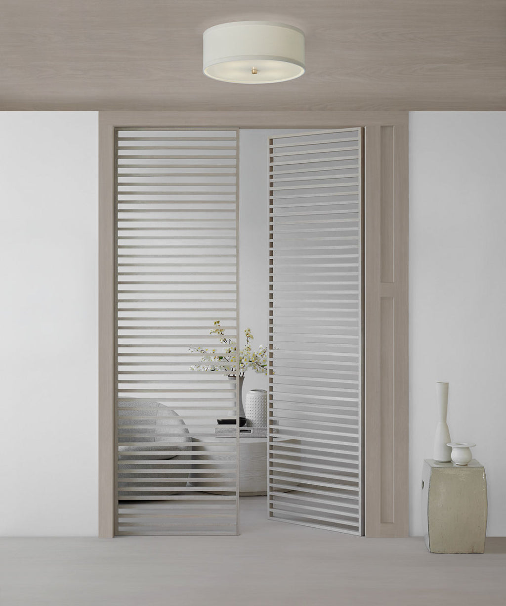 Walker Medium Flush Mount | Gild | Cream Linen