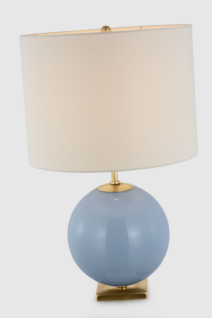Elsie Table Lamp | Blue Painted Glass | Linen Shade