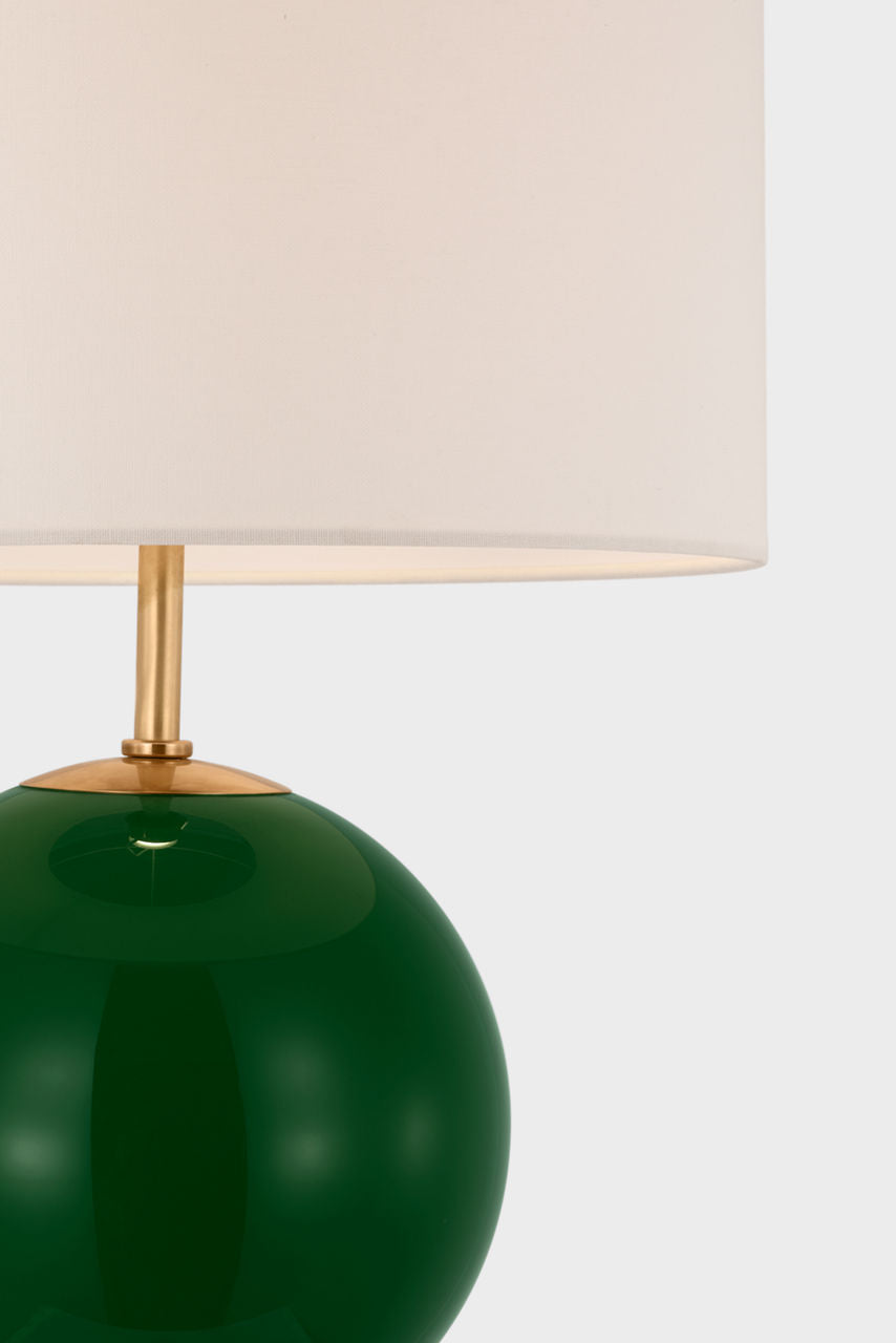 Elsie Table Lamp | Green Reverse Painted Glass | Linen Shade