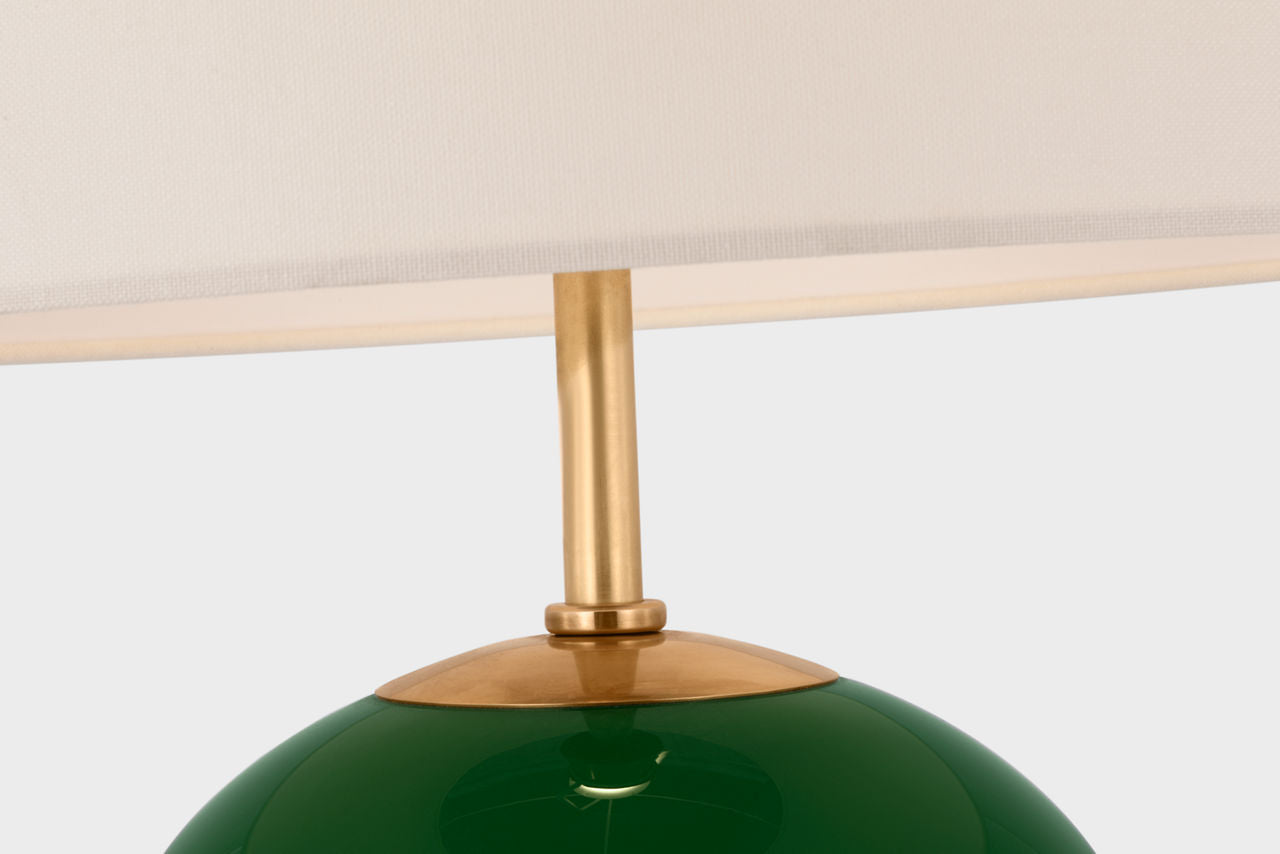 Elsie Table Lamp | Green Reverse Painted Glass | Linen Shade