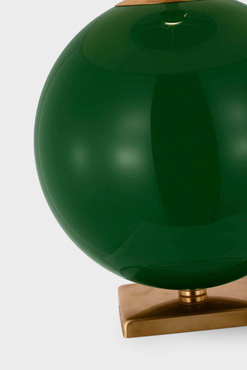 Elsie Table Lamp | Green Reverse Painted Glass | Linen Shade