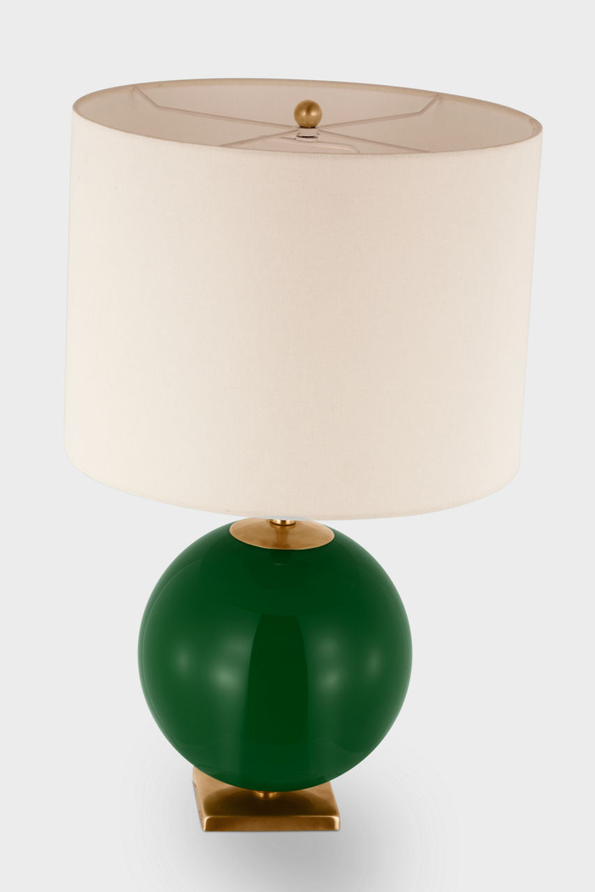 Elsie Table Lamp | Green Reverse Painted Glass | Linen Shade