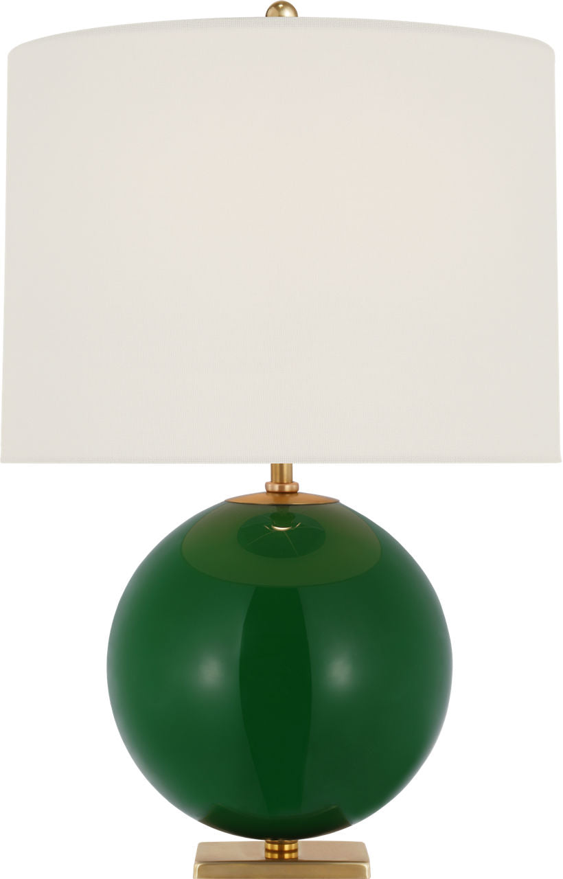 Elsie Table Lamp | Green Reverse Painted Glass | Linen Shade