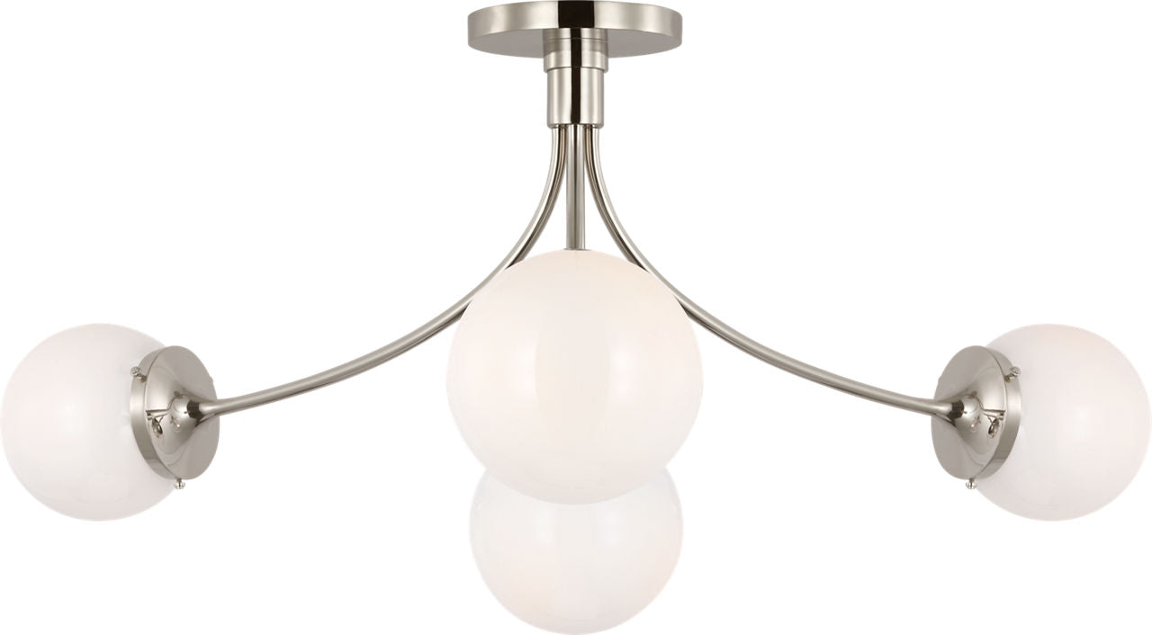 Prescott Large Semi-Flush Mount | Polished Nickel | White Glass