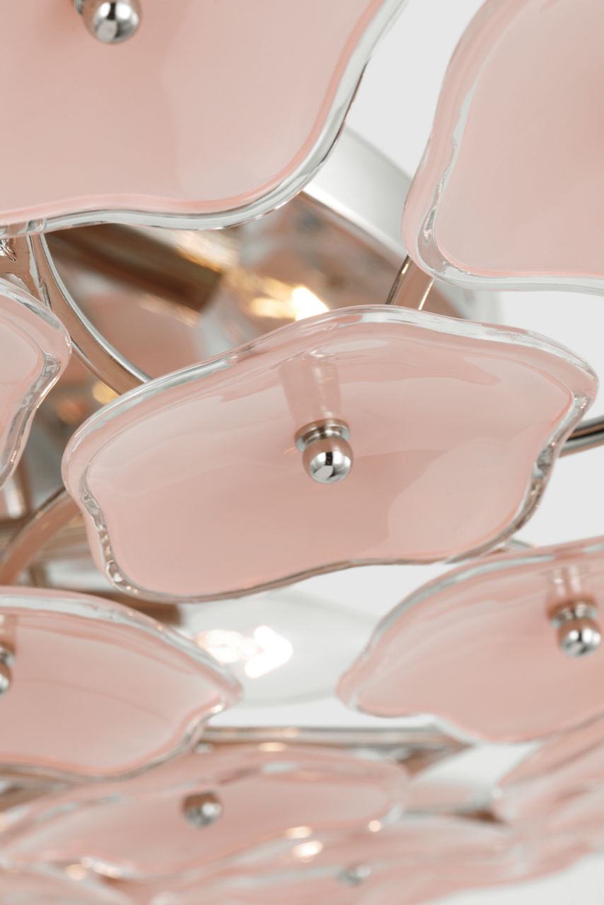 Leighton Grande Flush Mount | Polished Nickel | Blush Tinted Glass