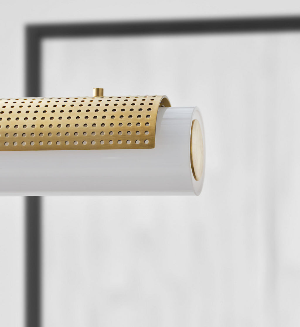 Precision Large Linear Chandelier | Antique-Burnished Brass | White Glass