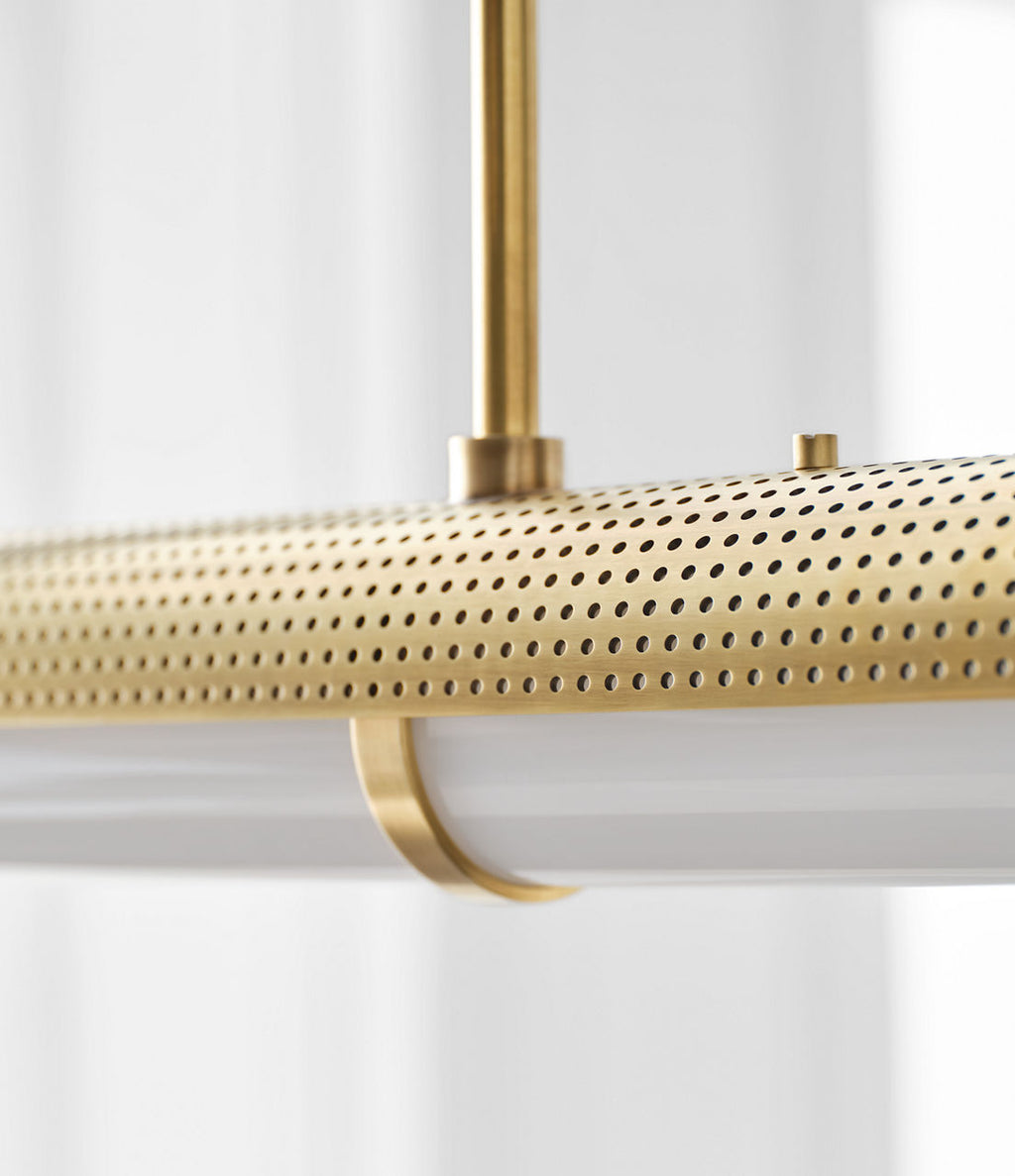Precision Large Linear Chandelier | Antique-Burnished Brass | White Glass