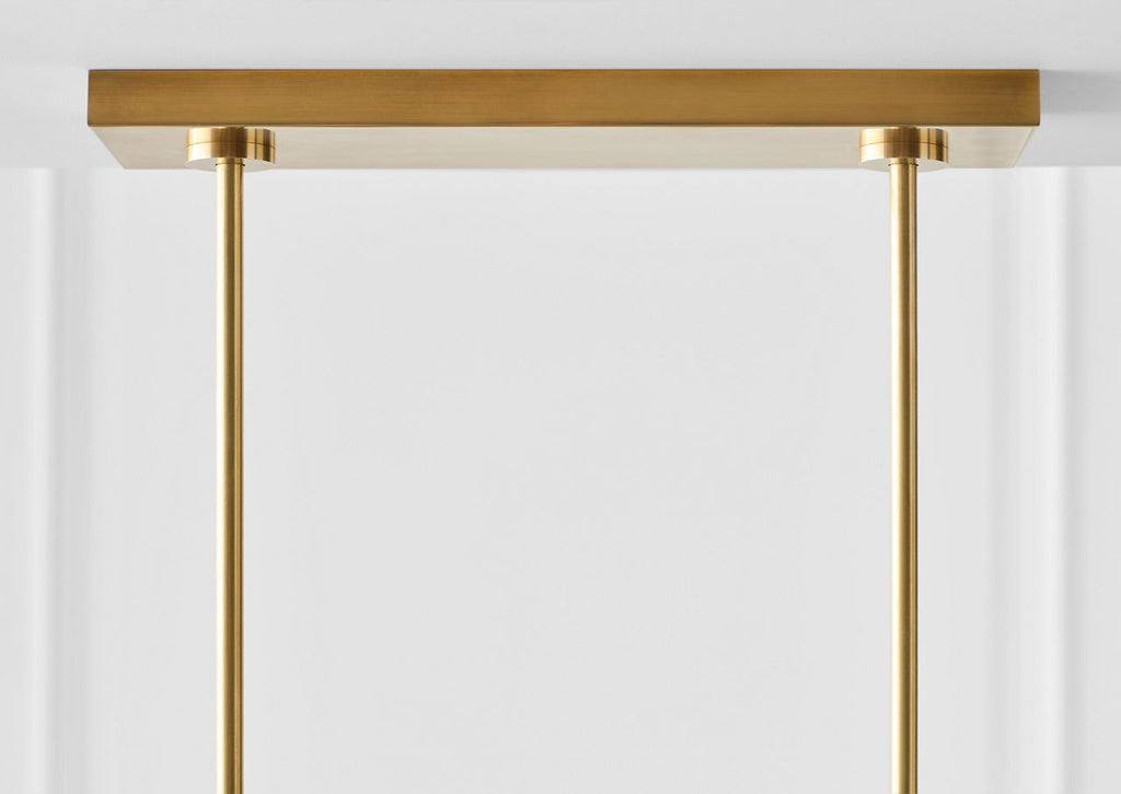 Precision Large Linear Chandelier | Antique-Burnished Brass | White Glass
