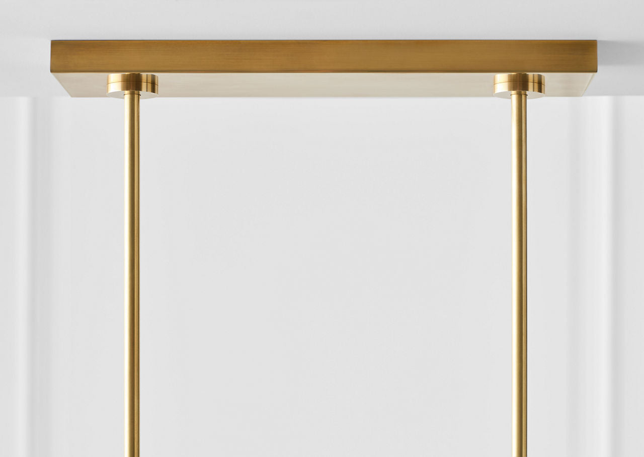 Precision Large Linear Chandelier | Antique-Burnished Brass | White Glass