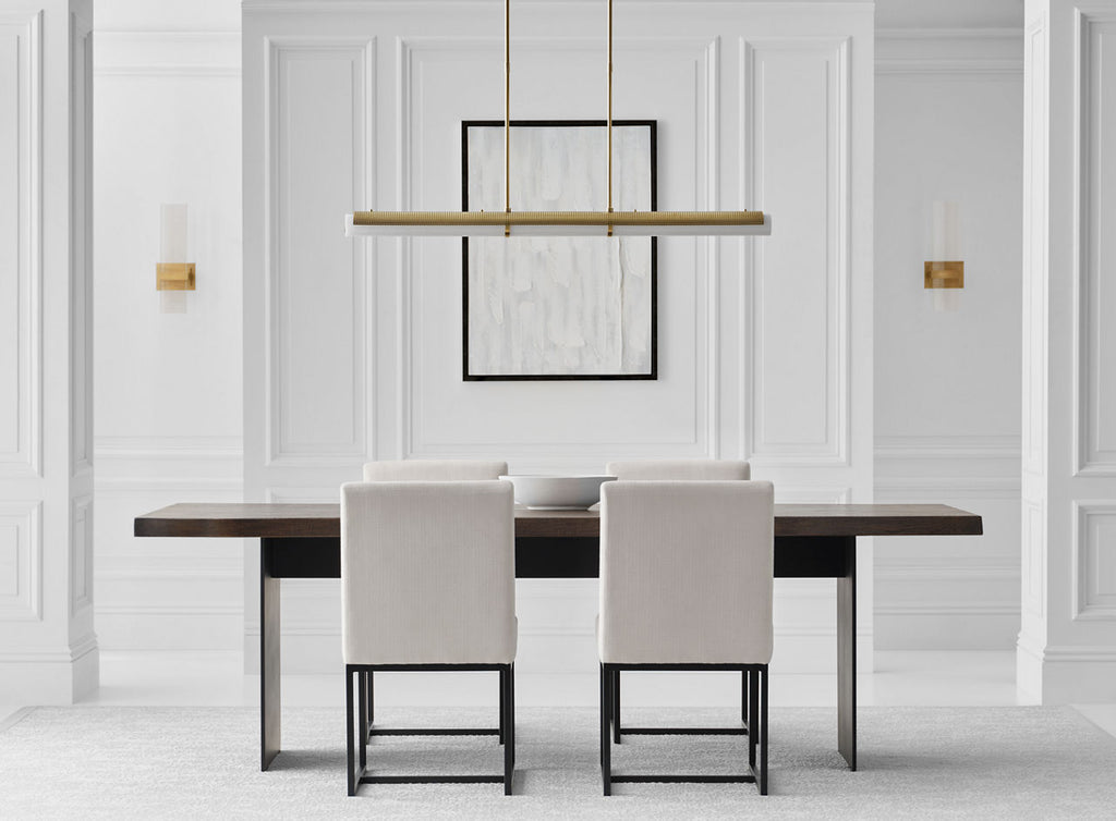 Precision Large Linear Chandelier | Antique-Burnished Brass | White Glass