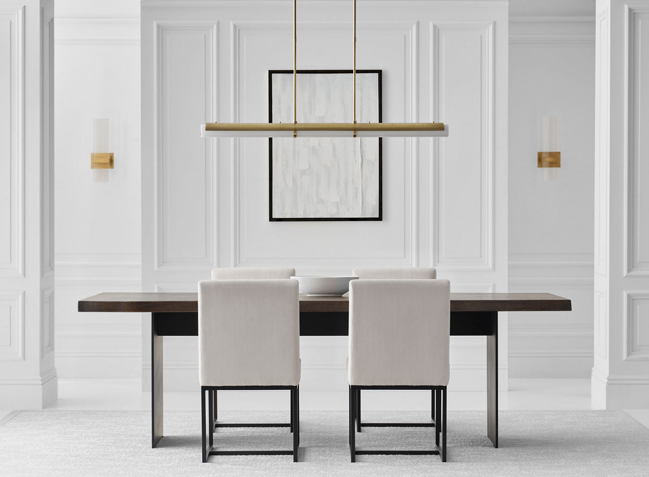 Precision Large Linear Chandelier | Antique-Burnished Brass | White Glass