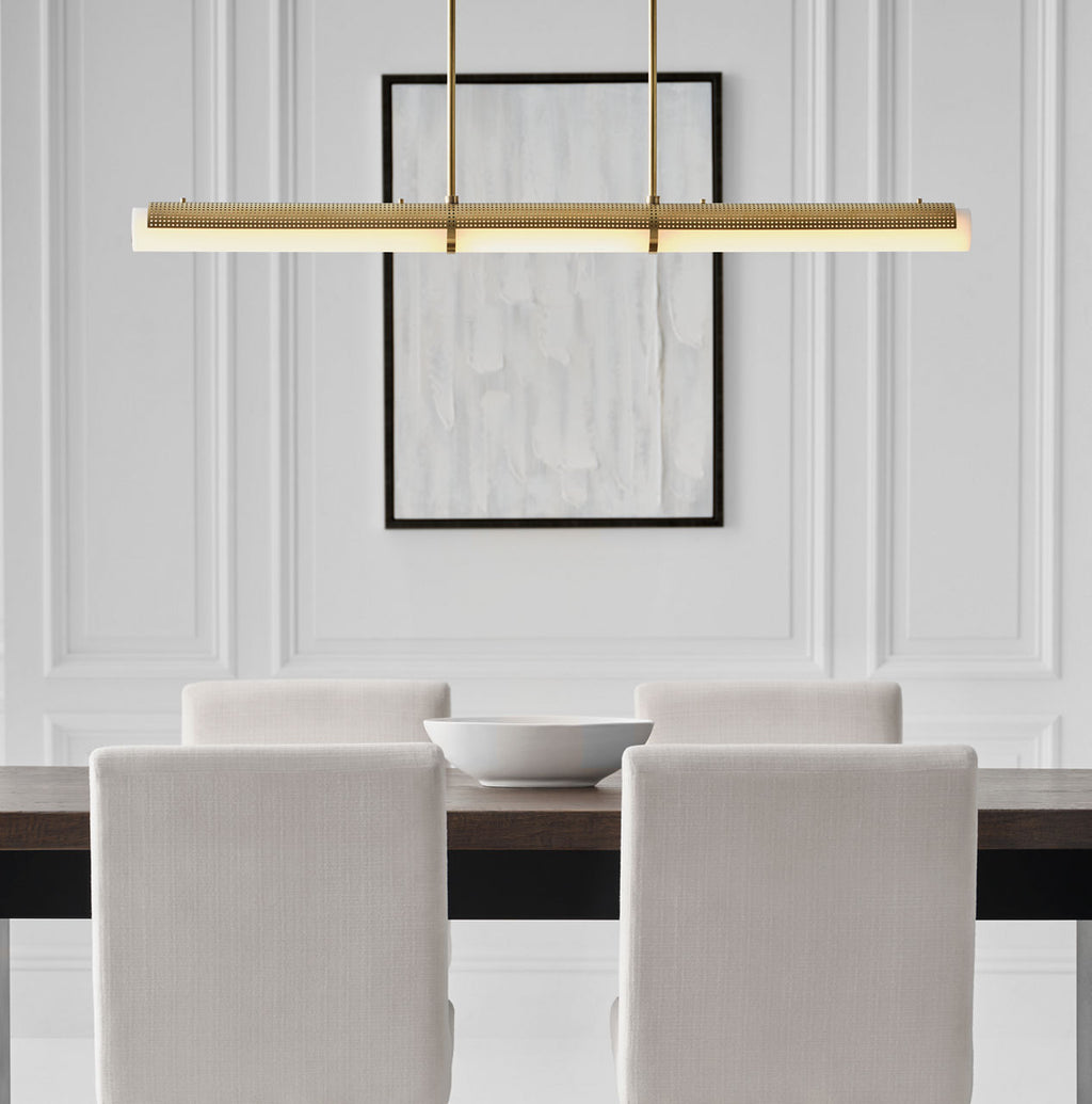 Precision Large Linear Chandelier | Antique-Burnished Brass | White Glass