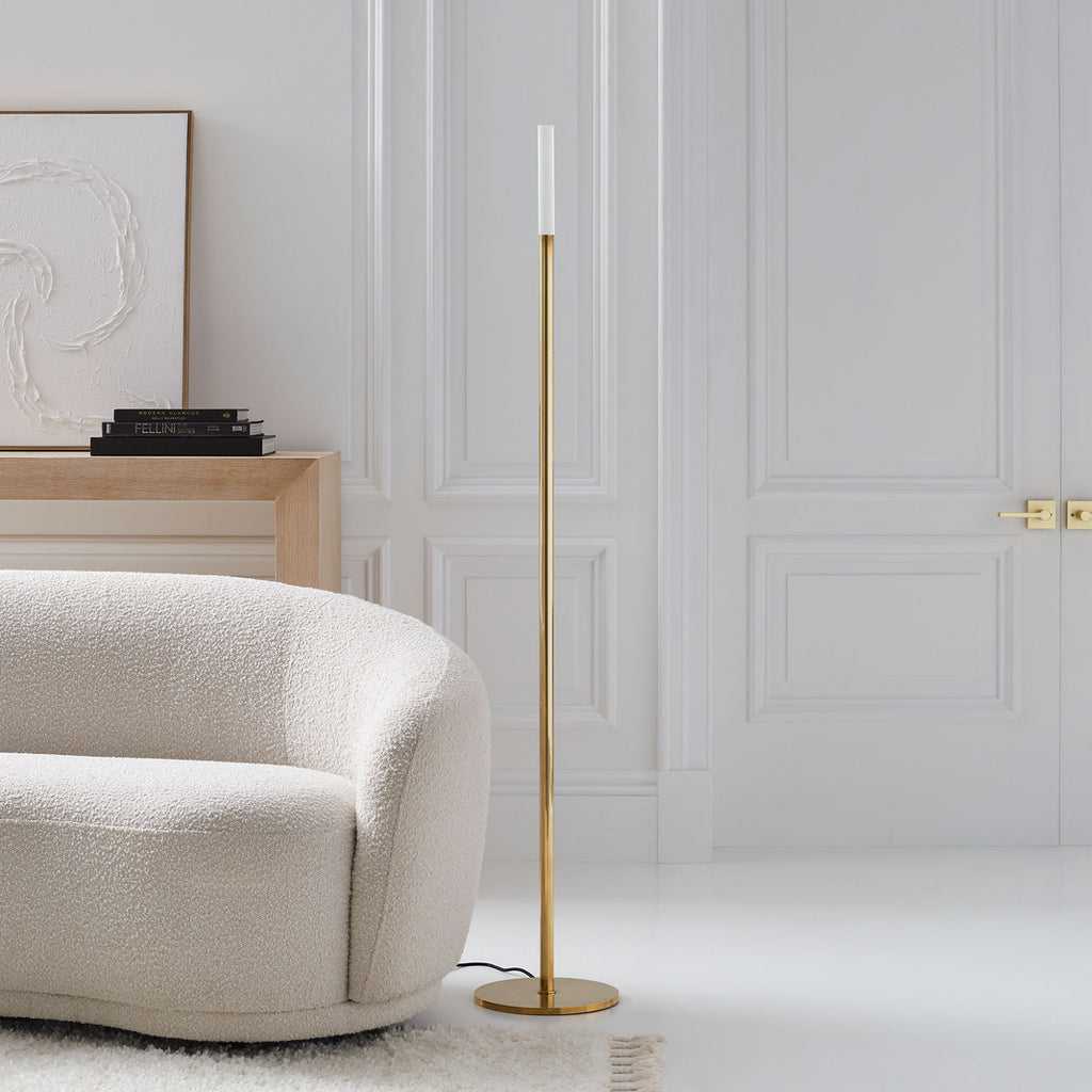 Rousseau 60" Floor Lamp | Antique-Burnished Brass | Etched Crystal