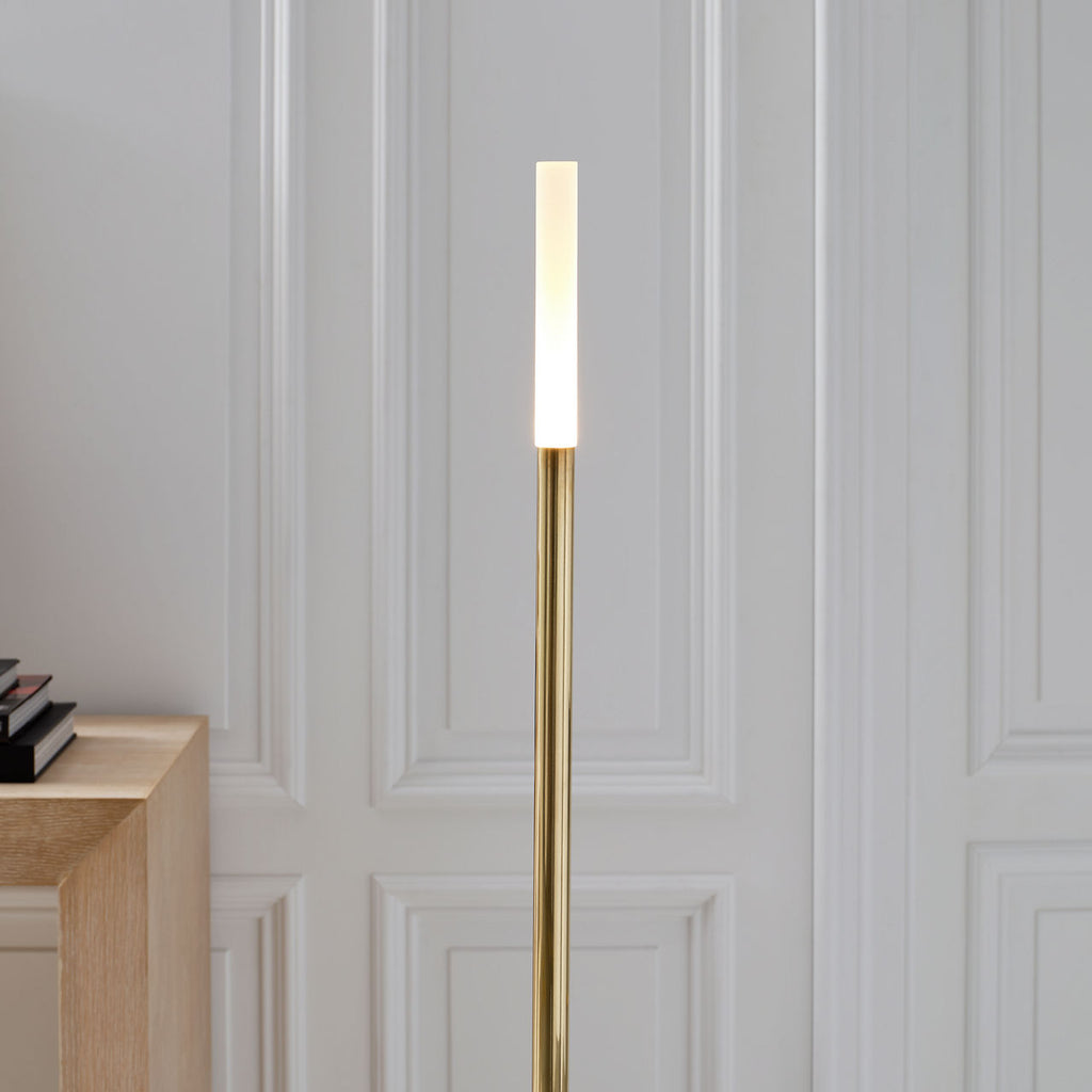 Rousseau 60" Floor Lamp | Antique-Burnished Brass | Etched Crystal