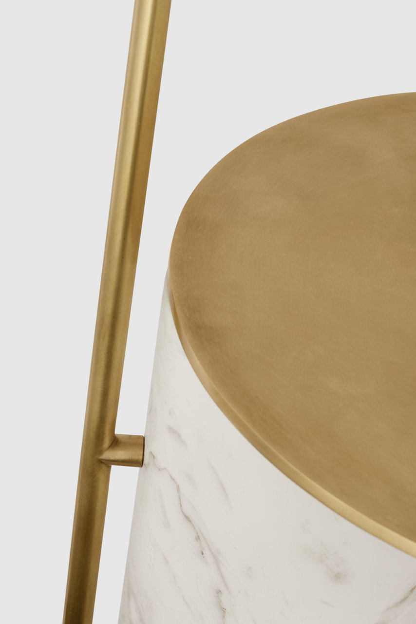 Alma Tray Table Floor Lamp | Antique-Burnished Brass and White Marble