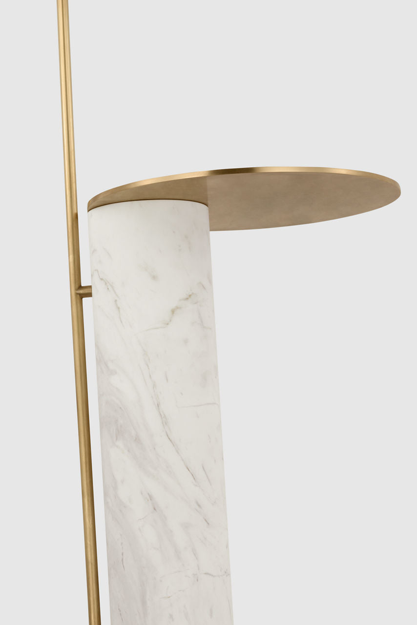 Alma Tray Table Floor Lamp | Antique-Burnished Brass and White Marble
