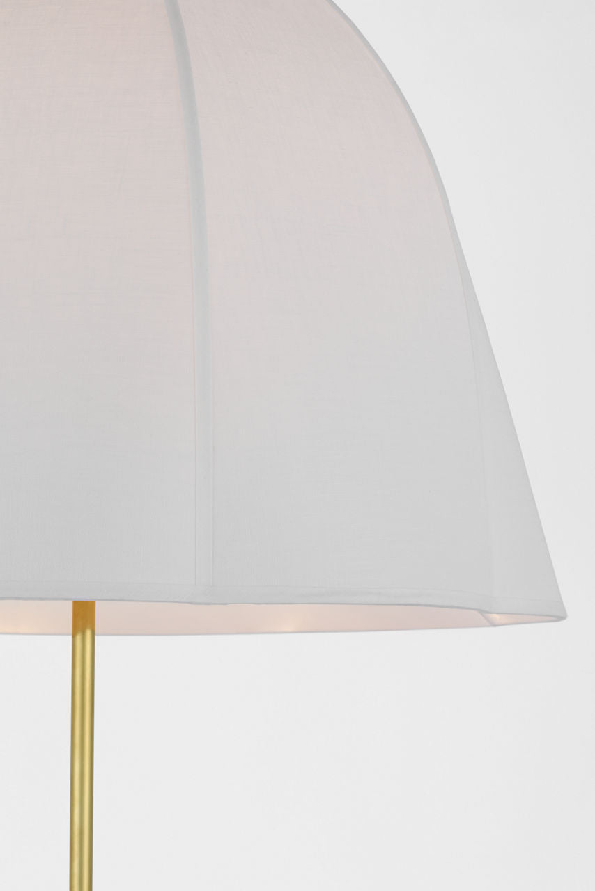 Phoebe Extra Large Tray Table Floor Lamp | Antiqued White | Soft Domed Linen Shade