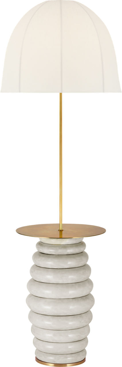 Phoebe Extra Large Tray Table Floor Lamp | Antiqued White | Soft Domed Linen Shade